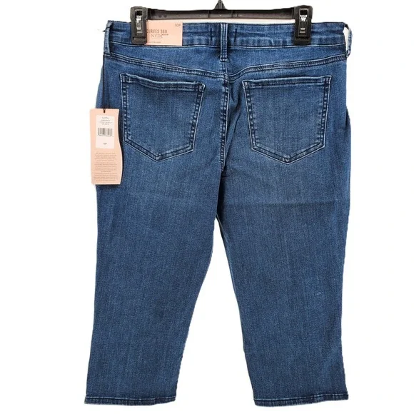 NYDJ Curves 360 Womens 10P Slim Straight Crop Jeans Caliente Dark Wash Denim - Picture 2 of 10